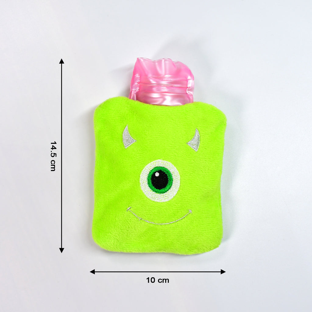 6519 Green One Eye Monster Print Small Hot Water Bag With Cover For Pain Relief Neck Shoulder Pain And Hand Feet Warmer Menstrual Cramps.